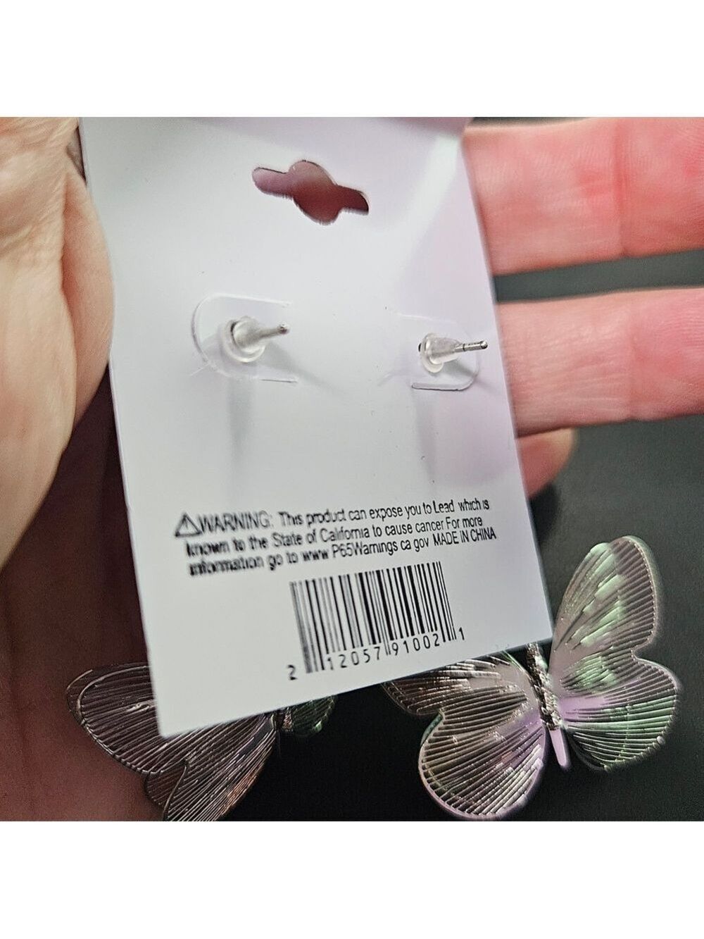 Silver Butterfly Drop Earrings - Elegant Women's Jewelry - Picture 3 of 4